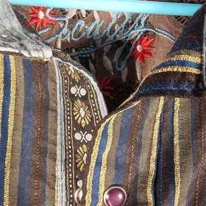 Scully Mens XXL Western Snap Button Striped Long Sleeve Shirt Blue Brown PS-076